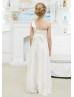 One Shoulder Ivory Lace Chiffon Corset Back Flower Girl Dress